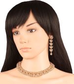 Touchstone Hollywood Glamour crystals rhinestones paisley motif grand jewelry necklace in antique gold or white tone for women - Image 2